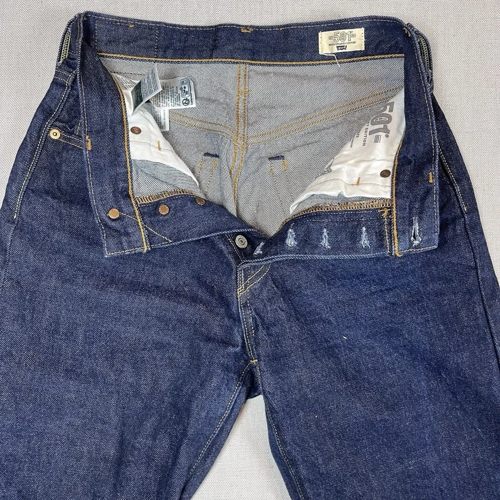 Levis 501 Jeans Men 26x30 Raw Indigo Selvedge Denim 150th Anniversary Button Fly